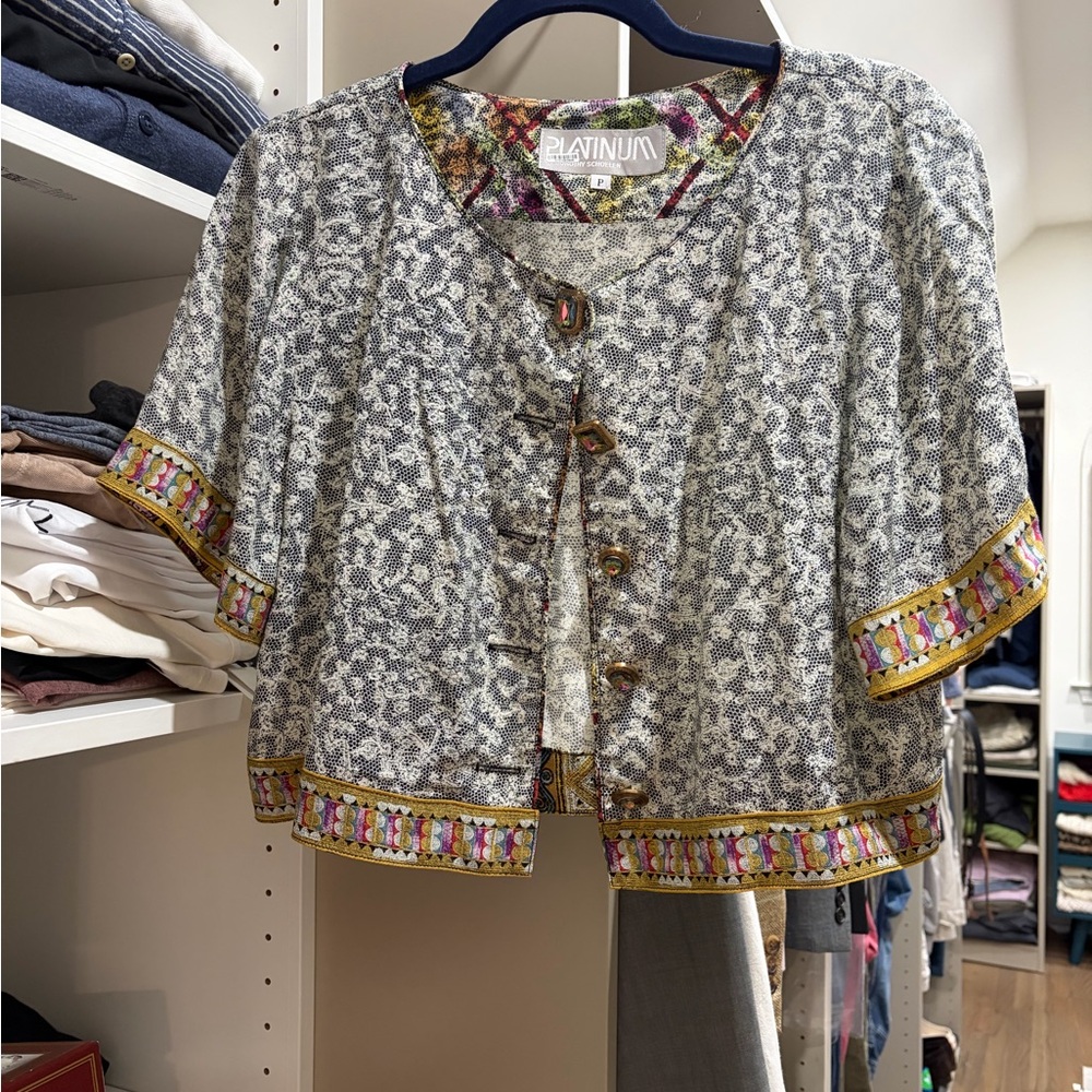 Platinum Cropped Embroidered Trim Jacket - Gray & Multicolor 3/20$